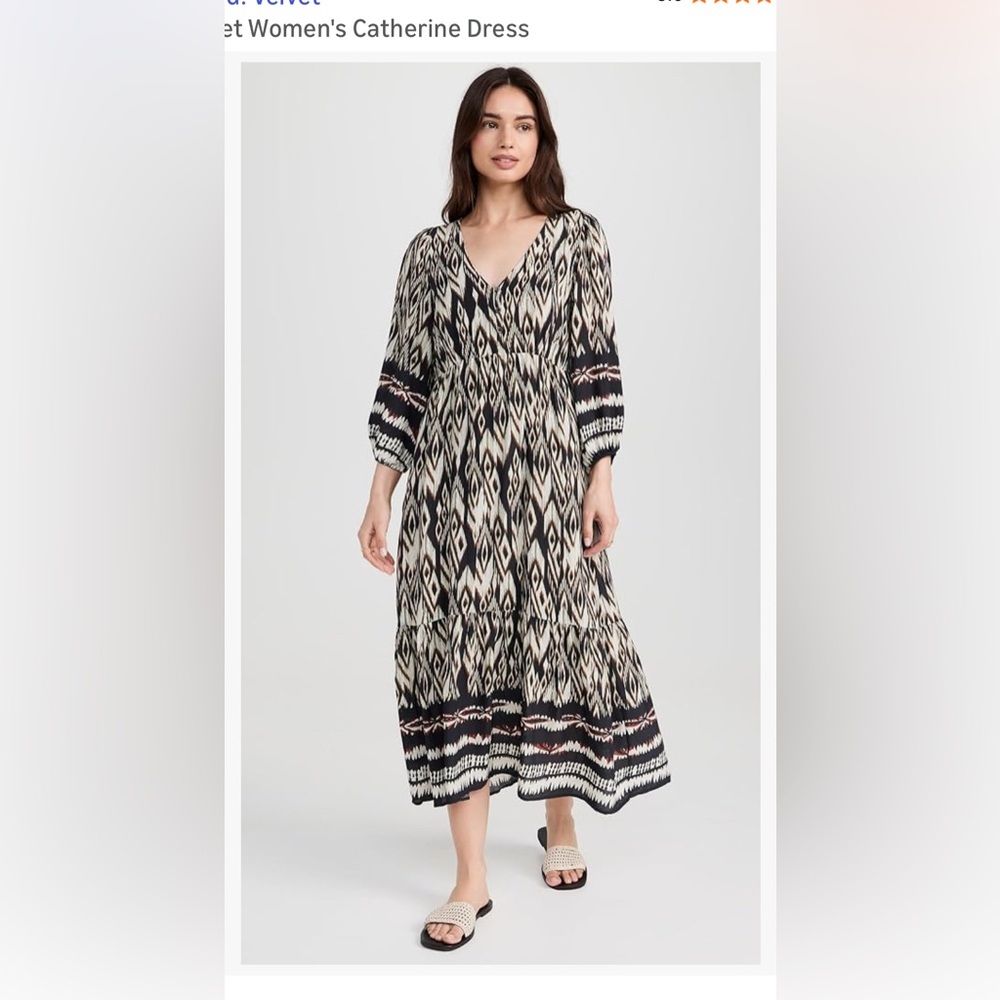Velvet by Graham & Spencer Katherine Black and Cream Patterned Maxi Dress M